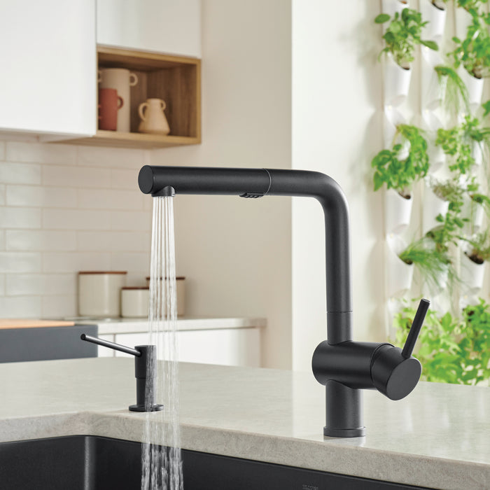 Coal Black - BLANCO Linus Low Arc Pull-Out Dual-Spray Kitchen Faucet