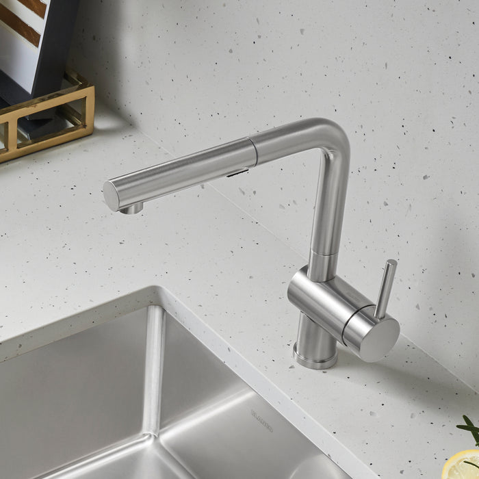 Pvd Steel - BLANCO Linus Low Arc Pull-Out Dual-Spray Kitchen Faucet