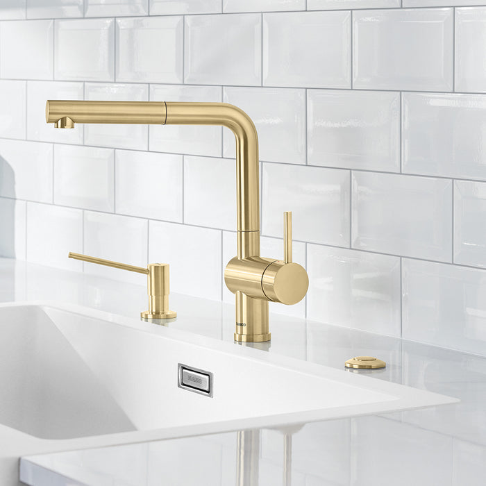Satin Gold - BLANCO Linus Low Arc Pull-Out Dual-Spray Kitchen Faucet