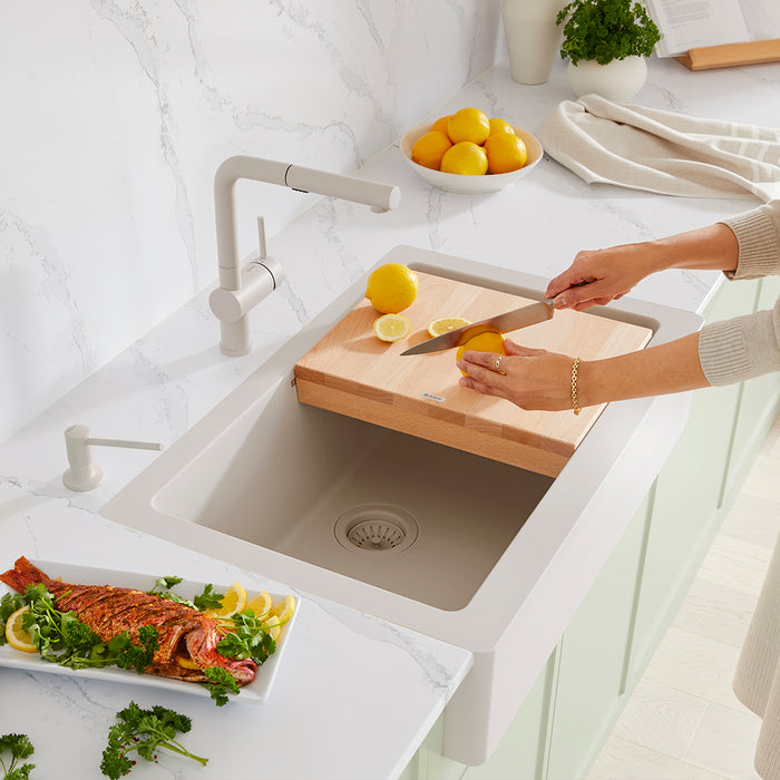 Soft White - BLANCO Linus Low Arc Pull-Out Dual-Spray Kitchen Faucet