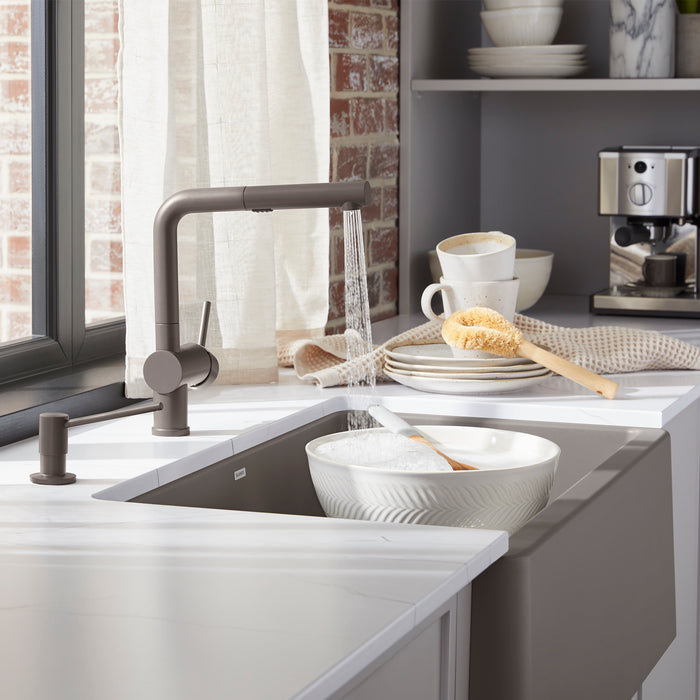 Volcano Gray - BLANCO Linus Low Arc Pull-Out Dual-Spray Kitchen Faucet
