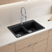 Coal Black - BLANCO Liven SILGRANIT 33" 50/50 Double Bowl Dual Mount Kitchen Sink with Low Divide
