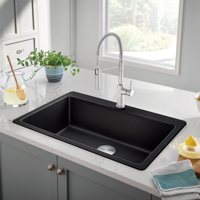 Coal Black - BLANCO Liven SILGRANIT 33" Super Single Dual Mount Kitchen Sink