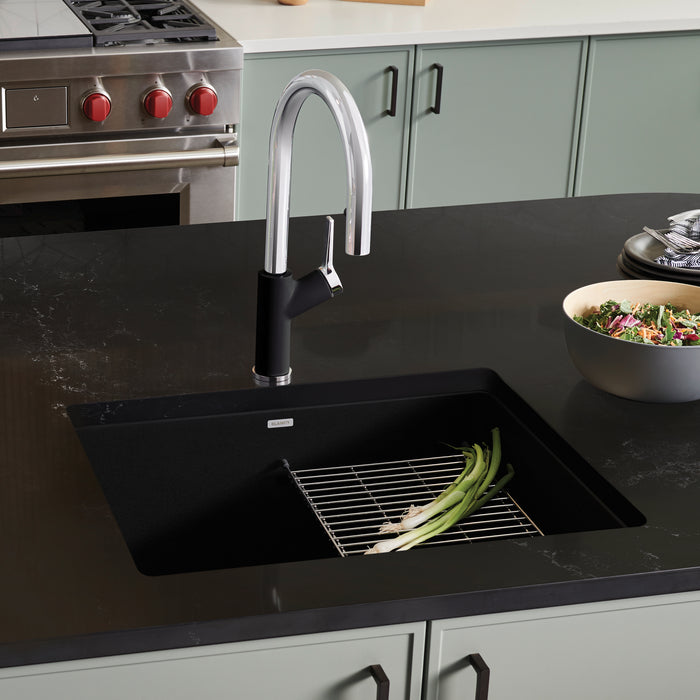Coal Black - BLANCO Precis SILGRANIT 24" Single Bowl Undermount Kitchen Sink