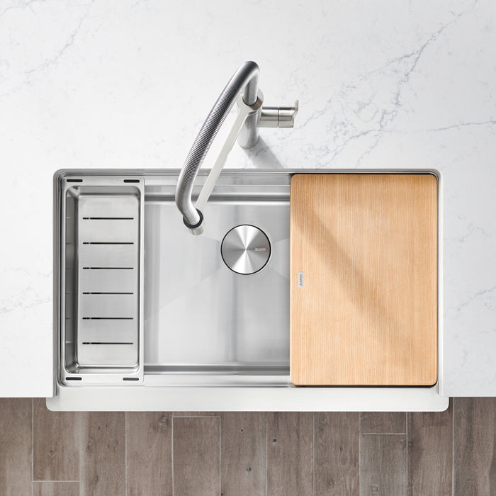 BLANCO Quatrus R15 Ergon 33" Single Bowl Apron-Front Stainless Steel Farmhouse Sink
