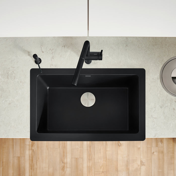 Coal Black - BLANCO Vintera SILGRANIT 30" Single Bowl Apron-Front Farmhouse Sink