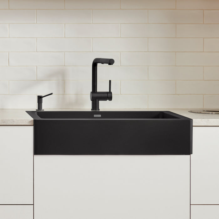 Coal Black - BLANCO Vintera SILGRANIT 30" Single Bowl Apron-Front Farmhouse Sink