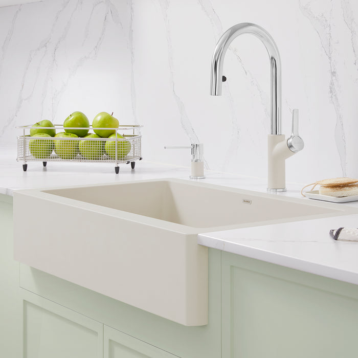 Soft White - BLANCO Vintera SILGRANIT 30" Single Bowl Apron-Front Farmhouse Sink