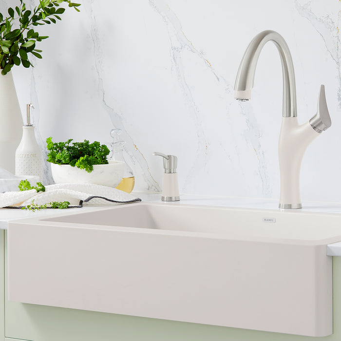 Soft White - BLANCO Vintera SILGRANIT 30" Single Bowl Apron-Front Farmhouse Sink