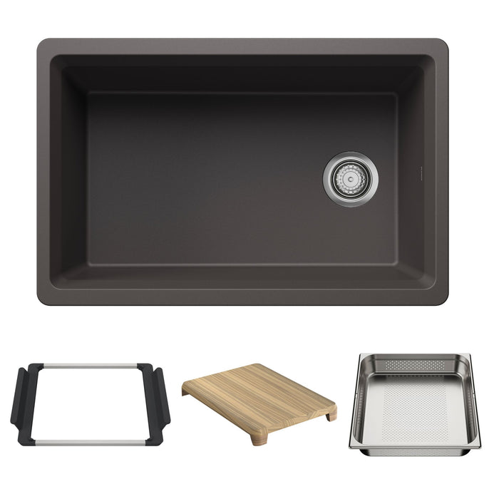 BLANCO Inteos SILGRANIT 30" Single Bowl Reversible Undermount Workstation Kitchen Sink - Cinder