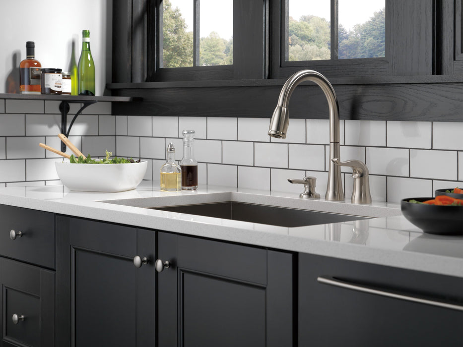 Delta Kate 16970 Single Handle Pull-Down Kitchen Faucet with Soap Dispenser