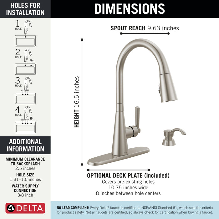 Delta Boyd 19893Z Single Handle Pull-Down Kitchen Faucet with Soap Dispenser and ShieldSpray Technology