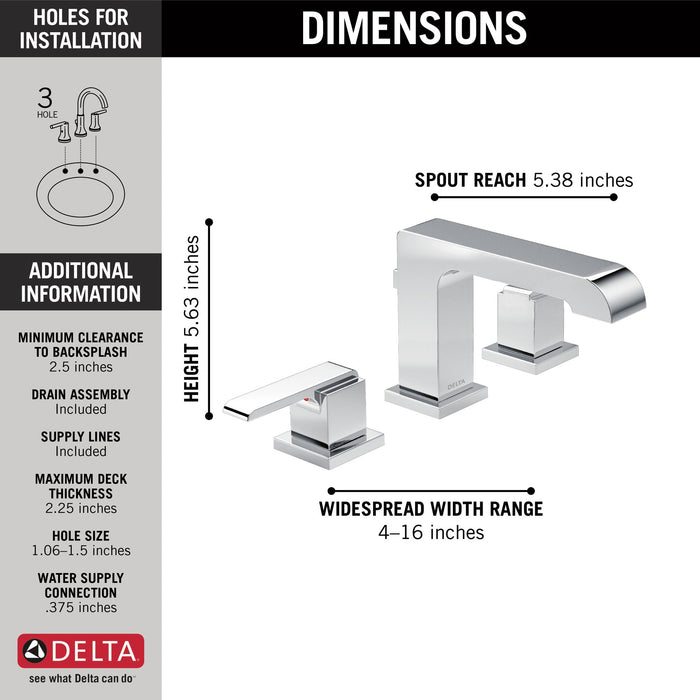 Delta Ara 3567 Two Handle Widespread Bathroom Faucet, chrome - view 4