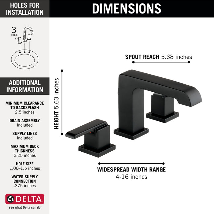 Delta Ara 3567 Two Handle Widespread Bathroom Faucet, matte black - view 5