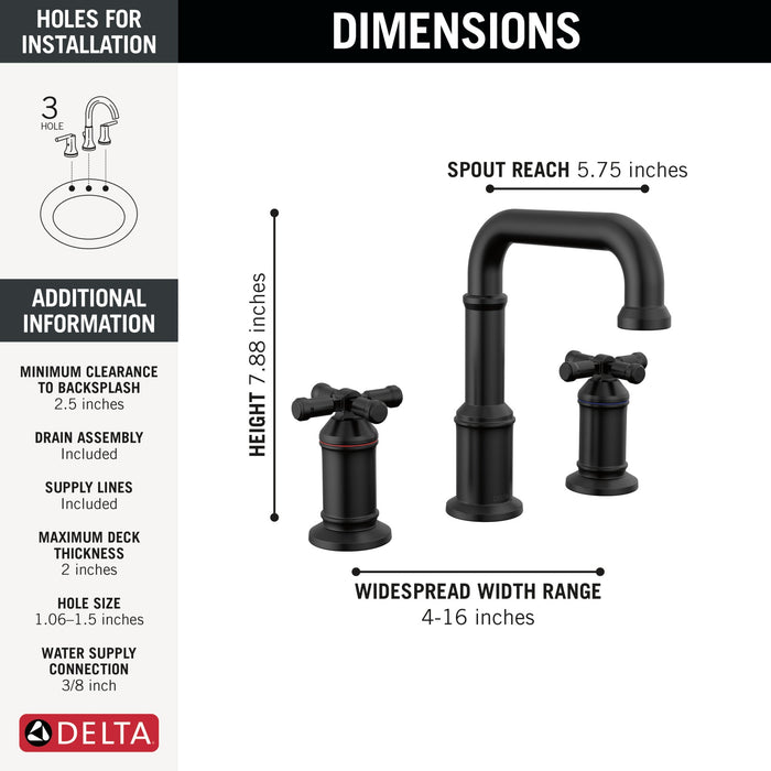 Delta Broderick 3587 Two Handle Widespread Bathroom Faucet