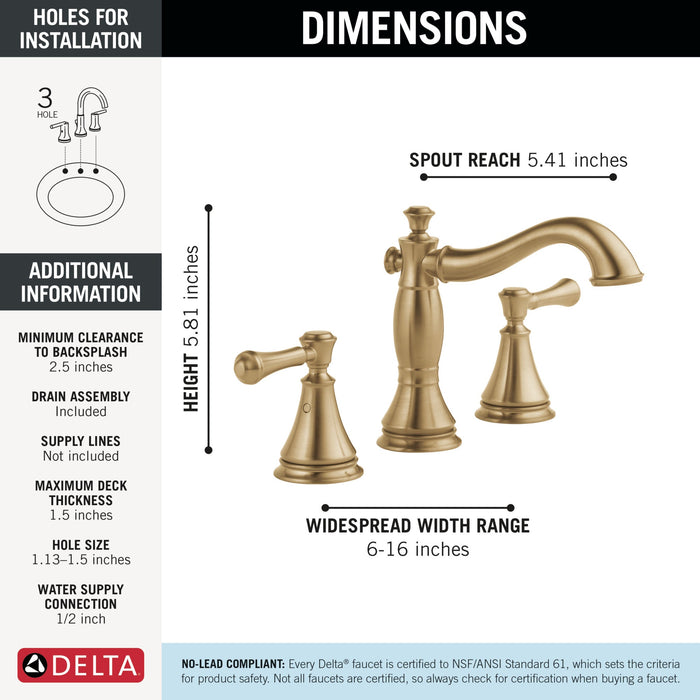 Delta Cassidy 3597LF Two Handle Widespread Bathroom Faucet, champagne bronze - view 4