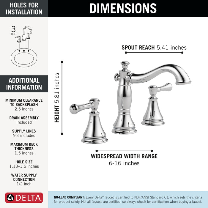 Delta Cassidy 3597LF Two Handle Widespread Bathroom Faucet, chrome - view 5