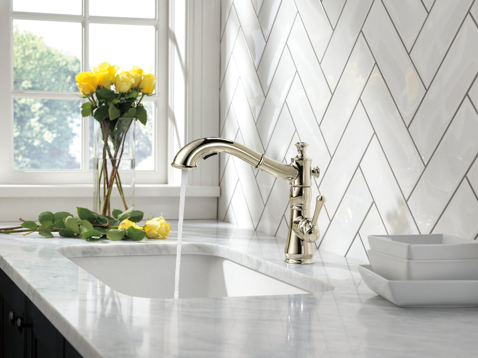 Delta Cassidy 4197 Single Handle Pull-Out Kitchen Faucet, polished nickel - view 4