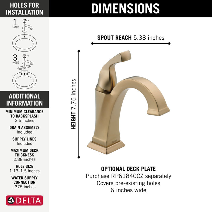 Delta Dryden 551 Single Handle Bathroom Faucet, champagne bronze - view 3