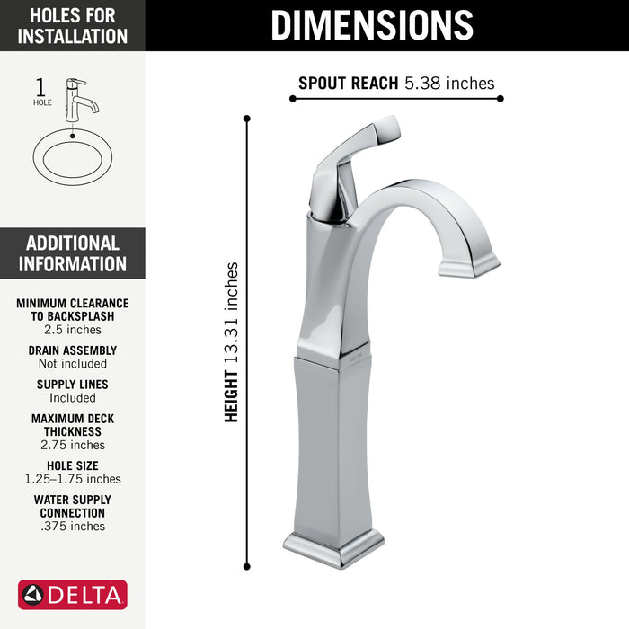 Delta Dryden 751 Single Handle Vessel Bathroom Faucet, chrome - view 4