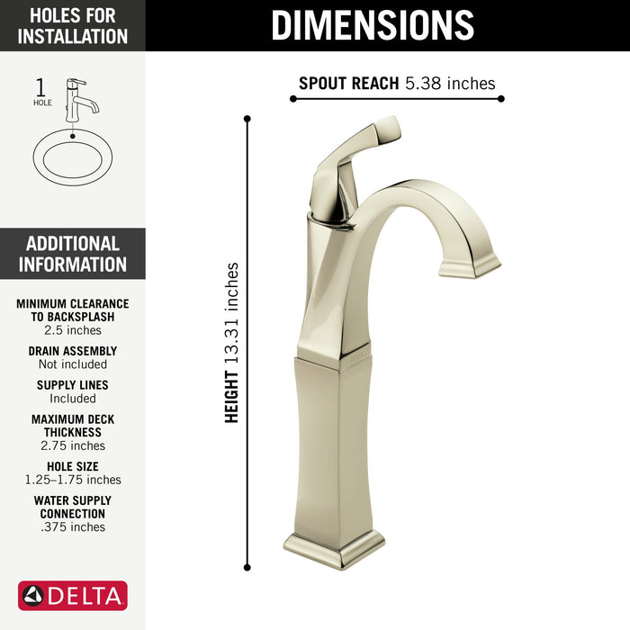 Delta Dryden 751 Single Handle Vessel Bathroom Faucet, polished nickel - view 2