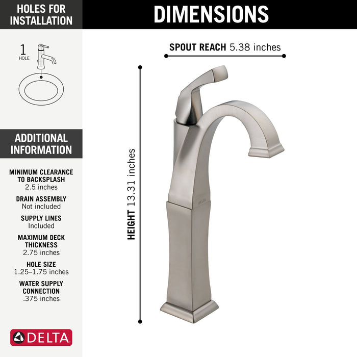Delta Dryden 751 Single Handle Vessel Bathroom Faucet, stainless - view 3