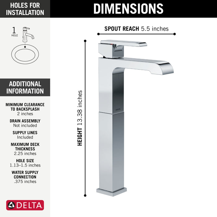 Delta Ara 767LF Single Handle Vessel Bathroom Faucet, chrome - view 4