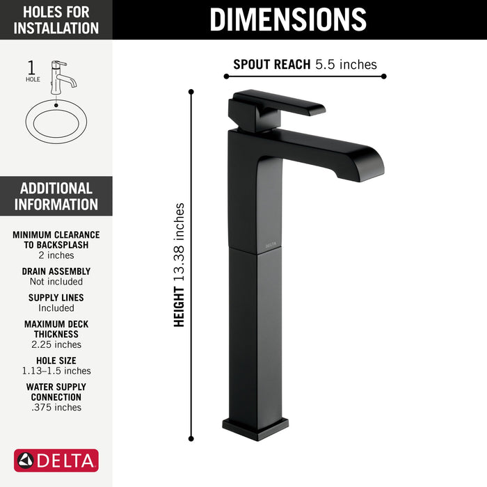 Delta Ara 767LF Single Handle Vessel Bathroom Faucet, matte black - view 4