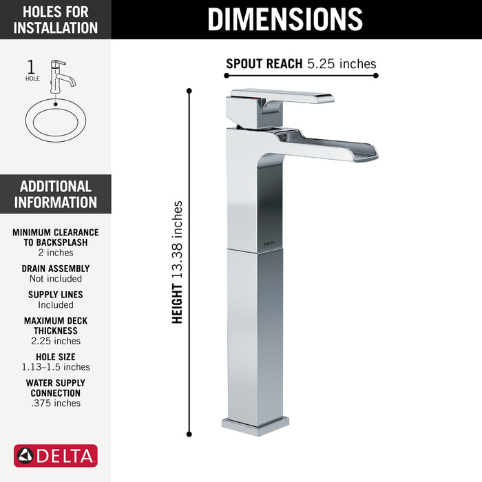 Delta Ara 768LF Single Handle Vessel Channel Bathroom Faucet, chrome - view 3