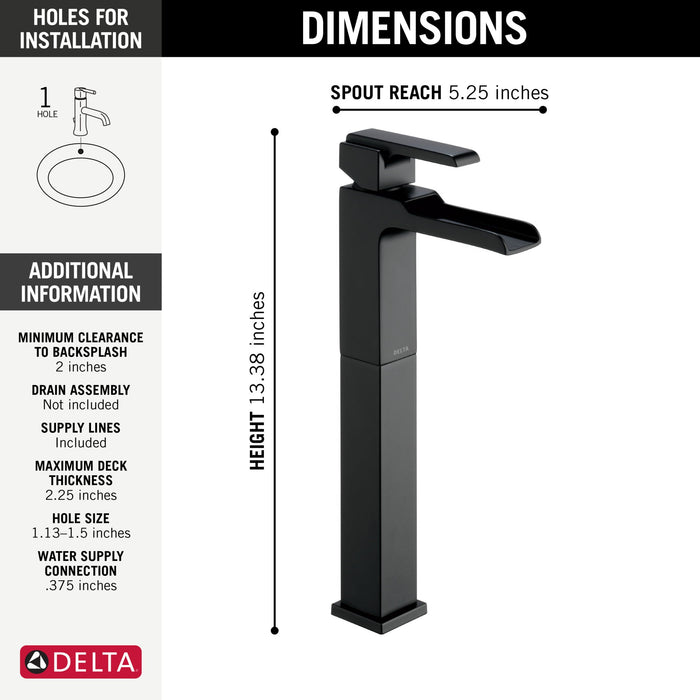 Delta Ara 768LF Single Handle Vessel Channel Bathroom Faucet, matte black - view 4