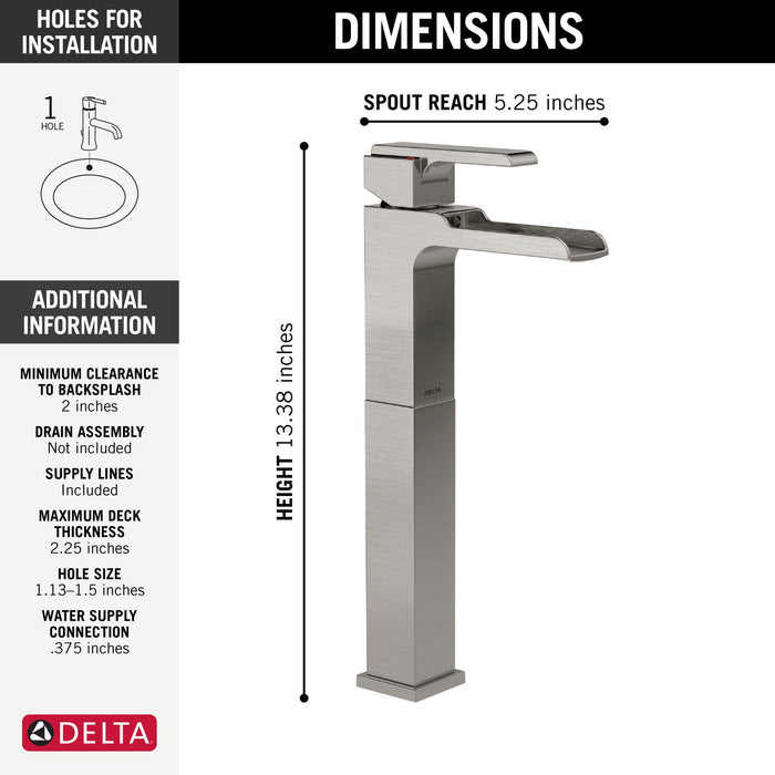 Delta Ara 768LF Single Handle Vessel Channel Bathroom Faucet, stainless - view 3