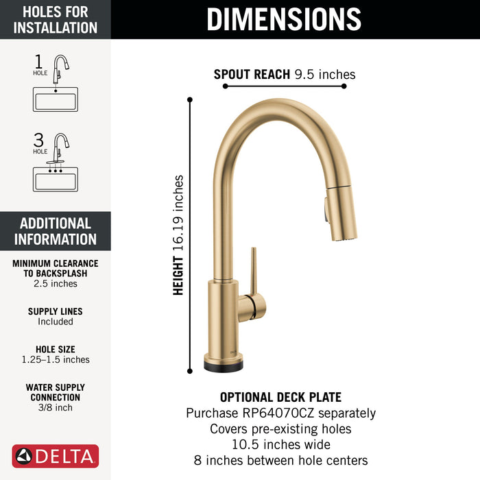 Delta Trinsic 9159TLV VoiceIQ Kitchen Faucet with TouchTouch 2O Technology with Touchless Technology