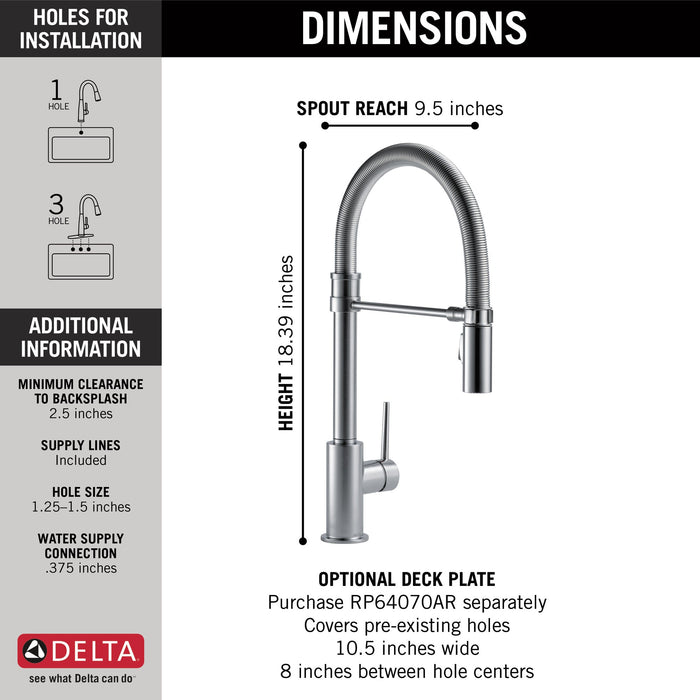 Delta Trinsic 9659 Single-Handle Pull-Down Spring Kitchen Faucet, arctic stainless - view 5