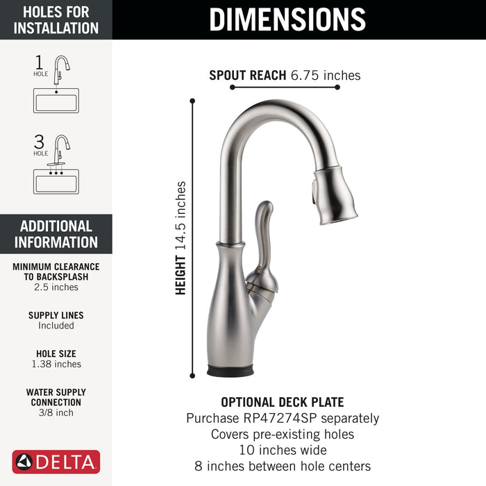 Delta Leland 9678TL Touch2O Bar / Prep Faucet with Touchless Technology