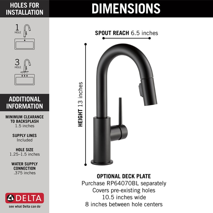 Delta Trinsic 9959 Single Handle Pull-Down Bar / Prep Faucet, matte black - view 4