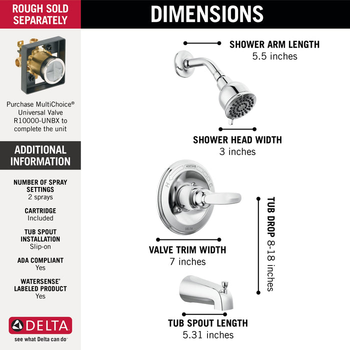 Delta BT13410 Foundations Monitor 13 Series Tub and Shower Trim