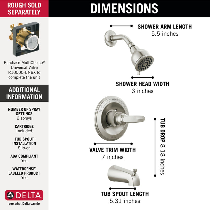 Delta BT13410 Foundations Monitor 13 Series Tub and Shower Trim