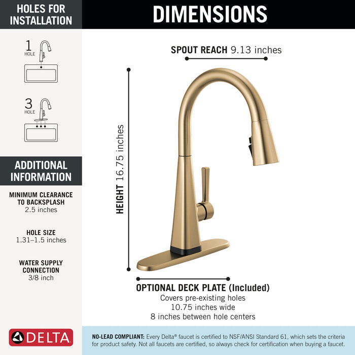 Delta Lenta 19802TZ Single-Handle Pull-Down Kitchen Faucet with TouchTouch 2O Technology