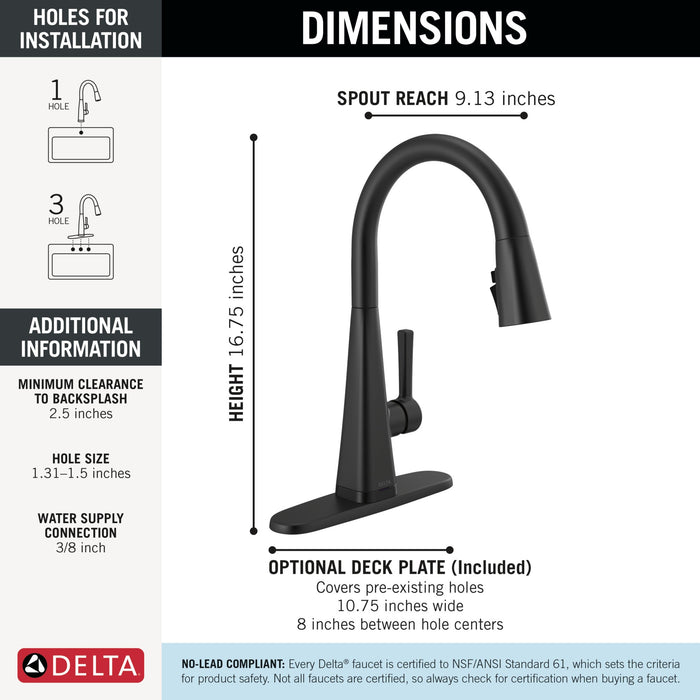 Delta Lenta 19802TZ Single-Handle Pull-Down Kitchen Faucet with TouchTouch 2O Technology