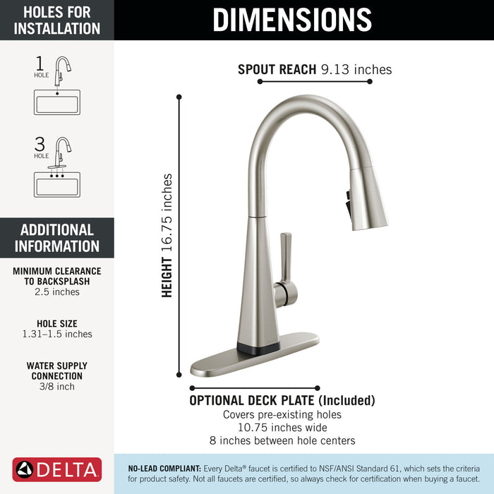 Delta Lenta 19802TZ Single-Handle Pull-Down Kitchen Faucet with TouchTouch 2O Technology