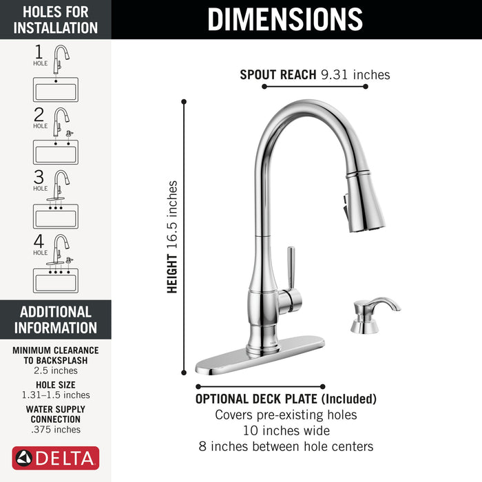 Delta Hazelwood 19831Z Single Handle Pull-Down Kitchen Faucet with Soap Dispenser and ShieldSpray Technology