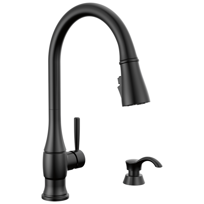 Delta Hazelwood 19831Z Single Handle Pull-Down Kitchen Faucet with Soap Dispenser and ShieldSpray Technology