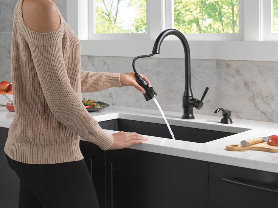 Delta Hazelwood 19831Z Single Handle Pull-Down Kitchen Faucet with Soap Dispenser and ShieldSpray Technology