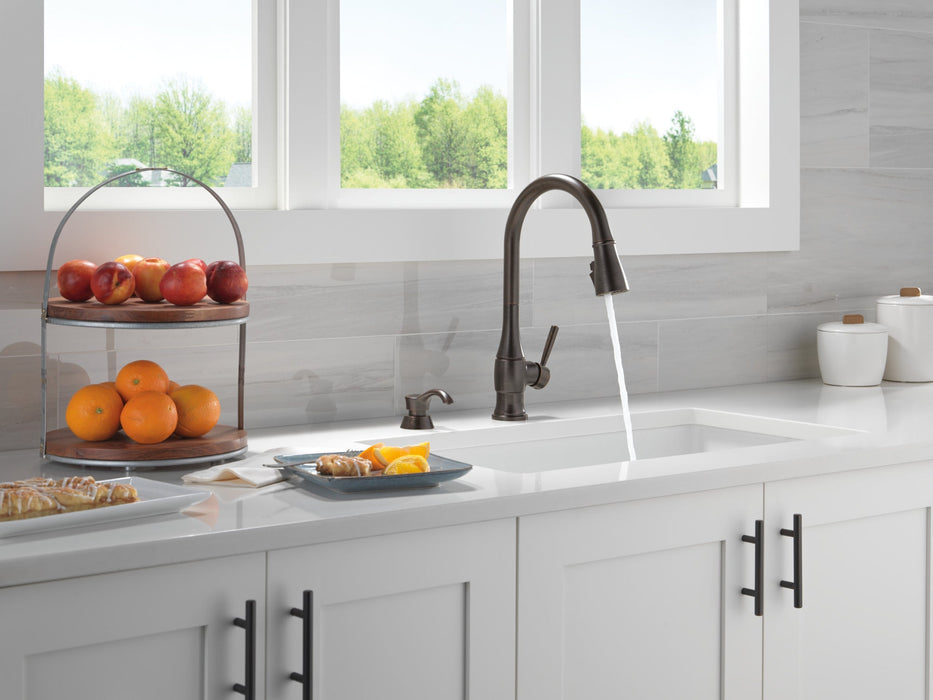 Delta Hazelwood 19831Z Single Handle Pull-Down Kitchen Faucet with Soap Dispenser and ShieldSpray Technology