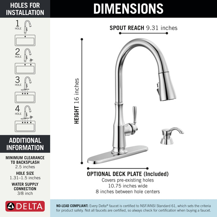 Delta Capertee 19877Z Single Handle Pull-Down Kitchen Faucet with Soap Dispenser and ShieldSpray Technology