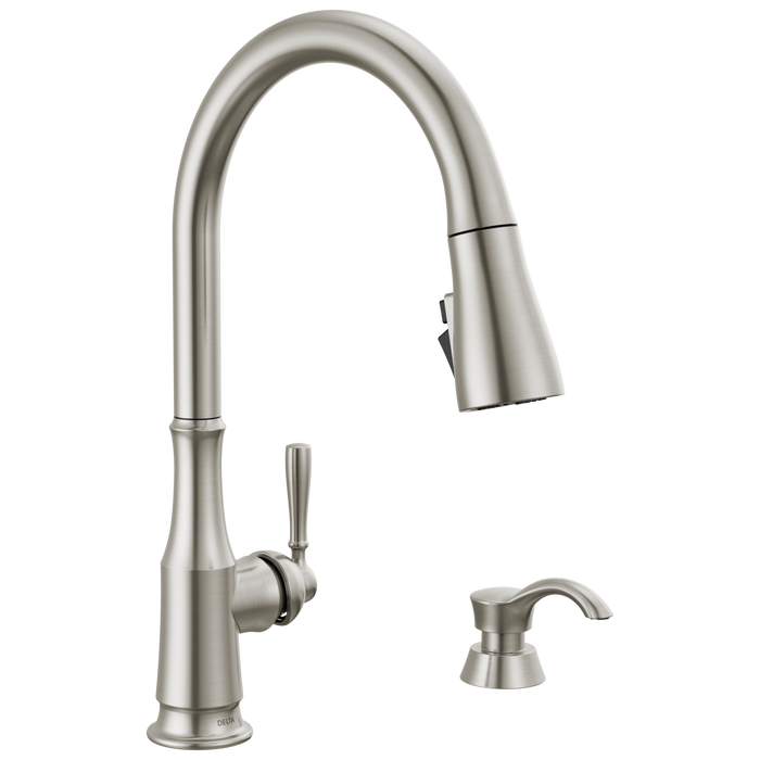 Delta Capertee 19877Z Single Handle Pull-Down Kitchen Faucet with Soap Dispenser and ShieldSpray Technology