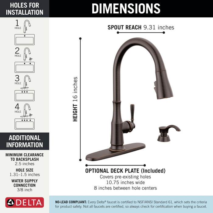 Delta Capertee 19877Z Single Handle Pull-Down Kitchen Faucet with Soap Dispenser and ShieldSpray Technology