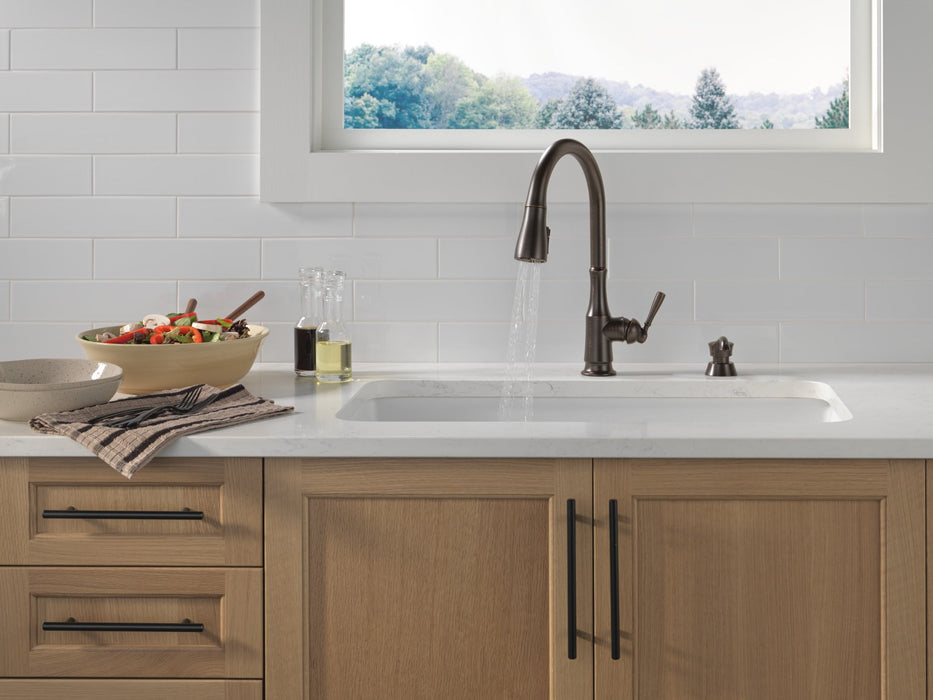 Delta Capertee 19877Z Single Handle Pull-Down Kitchen Faucet with Soap Dispenser and ShieldSpray Technology