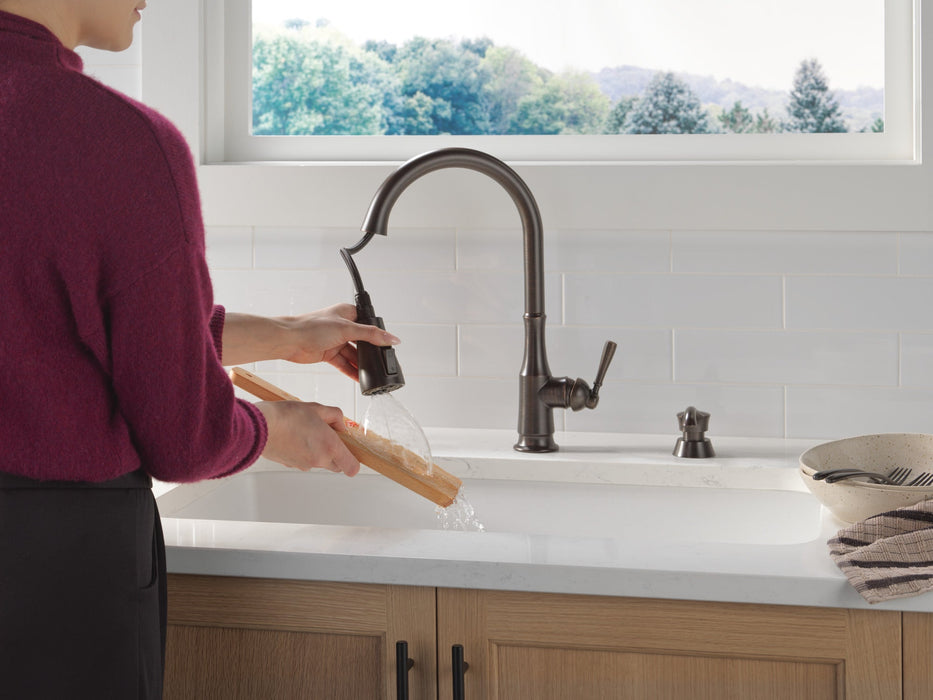 Delta Capertee 19877Z Single Handle Pull-Down Kitchen Faucet with Soap Dispenser and ShieldSpray Technology