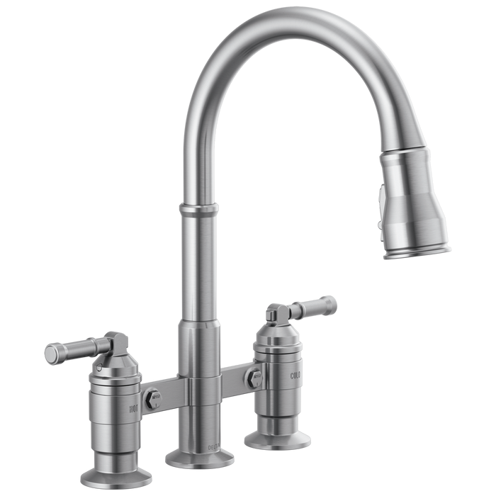 Delta Broderick 2390L Two Handle Pull-Down Bridge Kitchen Faucet